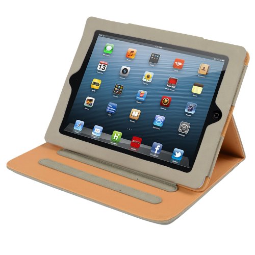 Madcase Apple iPad Air 2 / Air Smart Case Etui Faux Ledertasche Hülle mit Auto Schalf und Wach Sleep-Funktion inkl. Displayschutzfolie und Stylus Touch stift – Grau / Beige - 2