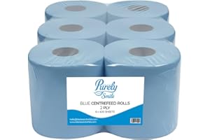 Blake & White Centrefeed Blue Rolls 6 Pack - Purely Smile 2 Ply Tissue Roll for Wiping Surfaces & Drying Hands - 400 Sheets Strong & Ultra Absorbent Blue Roll | PS1214