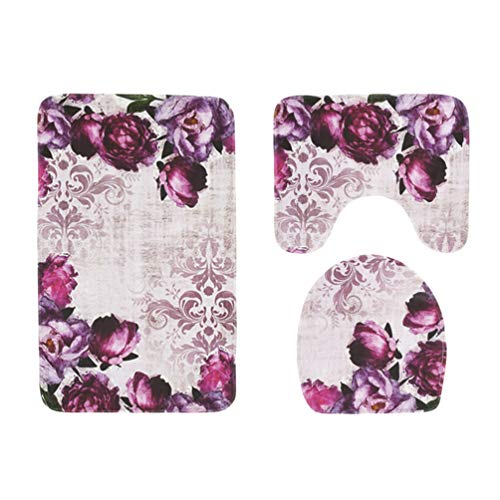 Kuncg-Tapis-de-Bain-Antidrapant-Tabsorbant-Ensemble-Tapis-Carr-Moderne-Imprim-Floral-Tapis-de-Douche-Tapis-de-WC-Tapis-Contour-Doux-Tapis-Bain-Confortable