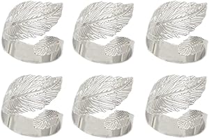 Smallterm Leaf Napkin Rings 6,Leaves Napkin Rings for Table Setting,Metal Leaf Napkin Holder Rings for Holiday Silver