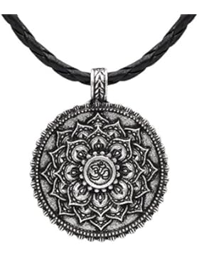 Vintage Antik Silber om Buddhistisches Mandala Anhänger Halskette Lotus Blume Zen Yoga Amulett Religiöse Schmuck...