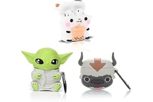 Etui na Airpods 1 i Airpods 2, XMBYGY silikonowe etui na Airpods z uroczym zabawnym wzorem skóry, z brelokiem (MilkBottle + Yoda + APPA)