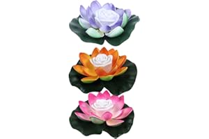 OSALADI 3 Stücke LED Lotus Laterne Künstliche Seerosen Schwimmende Blumen Lotusblume Lotusblüte Lotusblatt Kerzen Licht Teichleuchte Teichlicht für Pool Teich Garten Deko Beleuchtung
