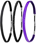 Ivybands | The non-slip Head Band | 3 Pack | Black Thin Headband (1 cm Width) Black Glitter Super Thin Headband (1 cm Width) Purple Running Headband, (1.2 Inch Wide) IVY003 IVY261 IVY035