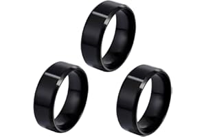 PSOWQ Anillo de Acero Inoxidable de 3 Piezas para Hombre Promesa Lisa Negra, número 8/número 10/número 11boca circular