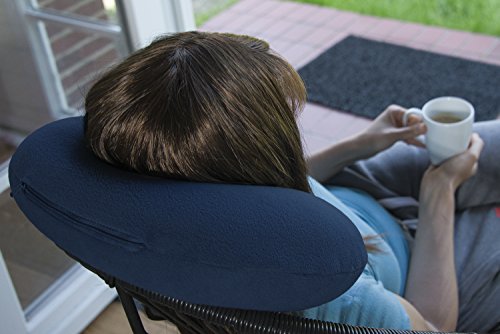 2er Set: Aufblasbares Nackenhörnchen + Kissen mit Fleece-Bezug (Blau) (TS-N-4000) - 3