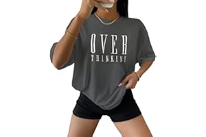 Tomwell Damen T-Shirt Kurzarm Sport Sommer Oberteile Oversized T-Shirt mit Buchstaben Druck Sweatshirt Lose Rundhals Bluse Teenager Mädchen Top Tunika Lang