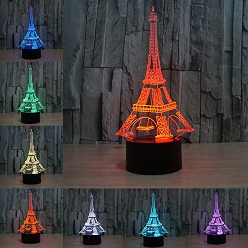 Emontek 3D LED Night Lamp,Colorful Eiffel Tower Shape Magical 3D Illusion Lamp,Kids Room Home Decoration Best Gift,Touch Control Light 7 Colors Change USB Powered Desk Lamps
