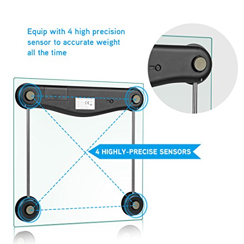 REIDEA Digitale Personenwaage Körperwaage aus Sicherheitsglas, 5kg-180kg, mit Großem LCD-Display, Batterie und Maßband, Schwarz - 2