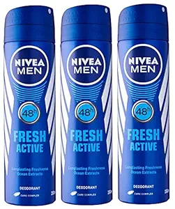 Nivea Deo for Men Spray Antiperspirant, Fresh Active , 150ml (Pack of 3)