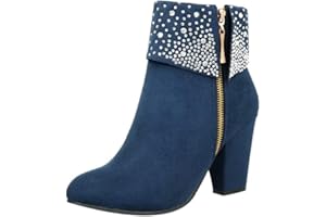SUSENSTONE Bottes Cuissardes Femme Chaud éPais Hiver Ankle Chaussures CompenséEs En Daim TêTe Ronde Strass Bottes à Talons Talon éPais Sexy Zippé Boots
