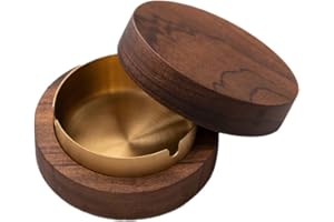DAJASD Aschenbecher für Draussen, Aschenbecher Mit Deckel, Edelstahl Nussbaum Windaschenbecher, Anti-Flugasche Massivholz Aschenbecher für Draussen Innen Büro Wohnzimmer - 10.4 X10.4 X 4.5cm