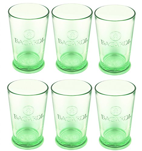 6er Set Bacardi Glas grün mit Eichstrich bei 4cl
