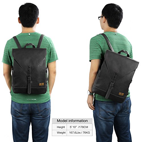 Koolertron Retro Kunstleder Vintage Fashion Unisex School Student Laptop(14″) Rucksack Wanderrucksack Hiking Backpack Damen Herren Schultertasche Rucksack Für Camping Reise Geeignet für Acer Aspire, MacBook, iPhone, iPad und Samsung Tablet drei Farbe (Schwarz) - 4
