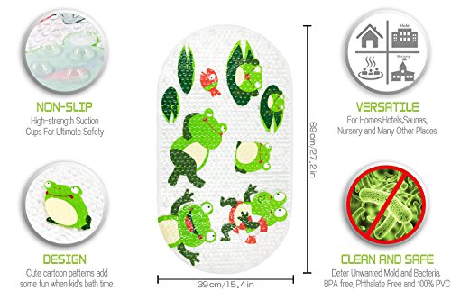 Badewannenmatte Badewanneneinlage Baby Wanneneinlage BliGli Frosch Suckers Kunststoff Antirutschmatte Schönen Optik Anti-Rutsch Badematte PVC Karikatur Entwurf Massage Dusche Badematte mit Saugnäpfen für Baby Kinder 39 x 69 cm (Frogs) - 4