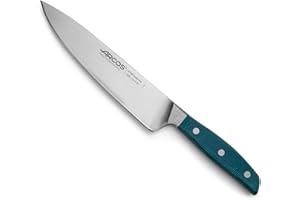 Arcos Cuchillo Cocina Forjado en Acero Inoxidable. Hoja Plateada 210 mm. Cuchillo Chef con Mango Profesional Micarta y Borde de Seda Especial. Serie Brooklyn. Color Azul.