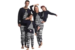 Aidodmom Pijamas de Navidad para la Familia Estampado de Tartán Rojo de Reno Manga Largos Camiseta y Pantalón Ropa de Dormir Infantil Niños Hombre Mujer Respirable Loungewear Pijama Familiar