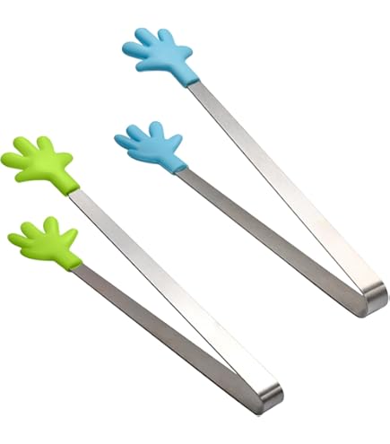 Set 6 Pinze Mini Per Alimenti - In Acciaio Inox E Silicone, Forme Cuore E Mani - Foto 7