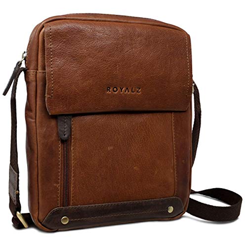 ROYALZ Sac à bandoulière en Cuir pour Hommes Petit Sac en Cuir Design Compact Sac Messager Bag Vintage Look Vintage, Couleur:Texas Marron