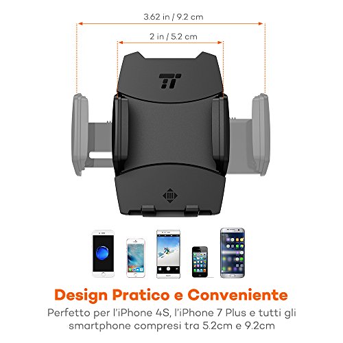 Supporto Auto Smartphone TaoTronics Porta Cellulare Auto con Tasto Posteriore di Rilascio Automatico, Supporto per Auto (Base Retrattile e Regolabile, Perno Regolatore Aggiustabile, Ventosa Larga e Piatta, 3 Modi per Regolare, Compatibile con iPhone, Galaxy e gli Smartphone PiÃ¹ Comuni) per iPhone 7 / 6 / 6s / 5s / 5 , Galaxy Note 8 / S8, HUAWEI, Xiaomi, One Plus ecc