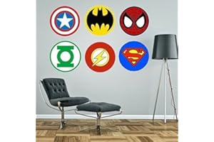 NETTYSPAGHETTI GRAPHICS Superheroes Logos Superman Spiderman Batman Captain America Green Lantern Flash Giant Wall Stickers kit Decal (X-Small - Each Logo 15cm Wide)
