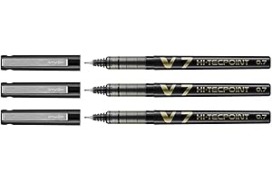 Pilot Hi-Tecpoint V7 - Lote de 3 bolígrafos roller (tinta líquida, punta media), color negro