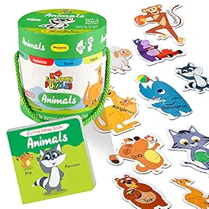 The Book Tree Easy Peasy 20 Piece Big Size Animal Puzzle Set with 1 Board Book for Children