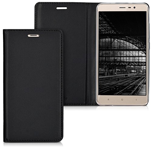 kwmobile Funda para Xiaomi Redmi Note 3 - Flip cover Case para m  vil en cuero sint  tico - Estilo libro plegable en negro