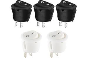 PEXIVOZ 5 pezzi Interruttore a Bilanciere rotondo 2 Pin mini interruttore a levetta 6A 250V 10A 125V AC Interruttore a Bilanciere Rotondo,Interruttore a Levetta per Camion/Barca/Elettrodomestici