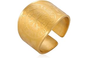 kkjoy Bague Large Viking Vegvisir 24 Runes en Acier Inoxydable Anneaux à Doigts Ouverts de Corbeau d'Odin Mythologie Nordique pour Femme Homme