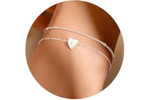 JeweBella Lettre Bracelet Femme en Argent/Or Bracelet avec Coeur Gravé Initiale A-Z en Acier Inoxydable Bracelet Personnalisé Femme Alphabet A-Z Bijoux Cadeaux pour Femmes et Enfant Filles