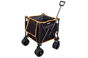 AKTIVE Carro Transporte Plegable, Playa, Jardín, Camping, hasta 80 kg, Ruedas robustas y giratorias 360° con Frenos, Mango multiángulo, con Bolsillo, Negro y Naranja, con Funda, Portasillas (62374)