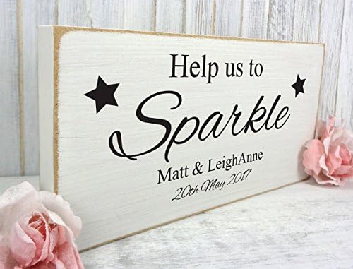 Personalised - Sparkle - White Free Standing Vintage Wedding Sign - Shabby &amp; Chic 02