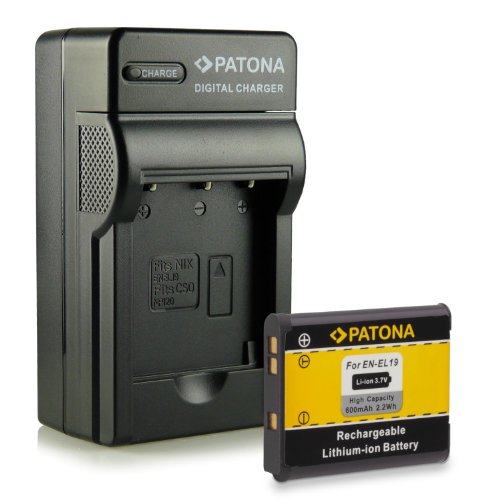 PATONA Chargeur   Batterie EN-EL19 pour Nikon Coolpix S100 S2500 S2550 S2600 S2700 S2750 S2800 S2900 S3100 S3200 S3300 S3500 S3600 S3700 S4100 S4150 S4200 S4300 S5200 S5300 S6400 S6500 S6600 S6700