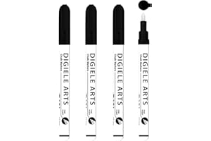 DIGIELE Gesso Nero Liquido, 0.7-1mm Punta Fine Pennarello Liquido Nero, 4 Pennarelli Cancellabile A Secco o Ad Umido per Lavagna, Vetro, Finestre e Superfici NON Porose, Ntossico e Senza Polvere