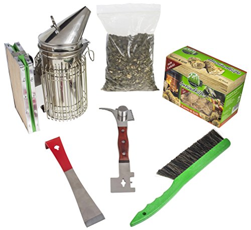 Imkado Hobbyimker Einsteigerset (Smoker, Stockmeißel, Bienenbesen, Multifunktionswerkzeug, Rauchstoff und Anzünder)