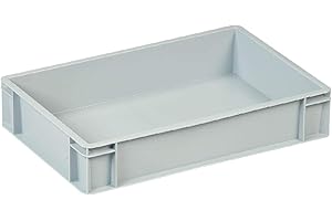 PLASTIC MOULDINGS NORTHERN LTD 10 x Euro Containers - 600x400x118 (Closed handles) - Grey Stacking Plastic Crates - Heavy Duty Storage Boxes - Food grade Bakery/Dough tray