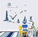 Produktbild Lbonb Mode Blau Seereise Navigation Wandaufkleber Segelboot Seevögel Ruder Anker Decor Tapete Diy Vinyl Abnehmbare Abziehbild