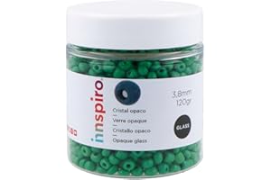 INNSPIRO Rocalla de vidrio redonda opaco verde 3,8mm. 120gr. Bote. Para crear pulseras y collares, ideal para manualidades y joyas con niños. Cuentas semilla.