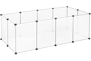 EUGAD Freigehege für Kaninchen, Meerschweinchen Gehege, Welpenauslauf Kleintiergehege, Freilaufgehege für Hasen, Verformbar und Erhöhbar 145x75x46cm, Transparent 35x45cm/Platte