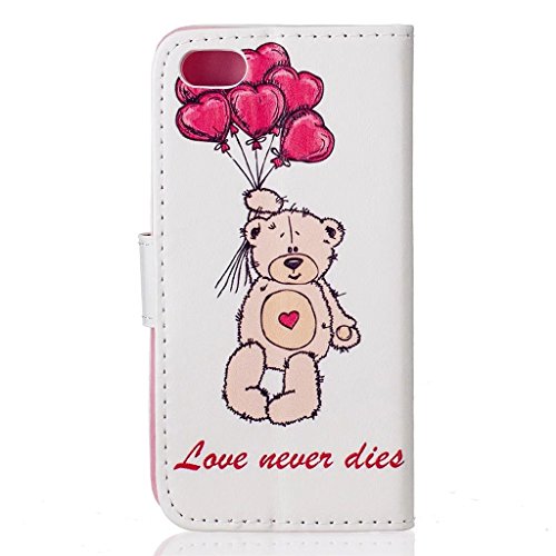 MUTOUREN für iPhone SE 5 5S Hülle Schutzhülle PU Leder Bookstyle Handyhülle Brieftasche Wallet Schale Portemonnaie Klapphülle mit Standfunktion Taschen kratzfeste Stoßfest Magnetic Snap Bumper Schale – Niedlich Bär und Rot Ballon + Stylus Touch Pen - 3
