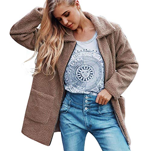 Preisvergleich Produktbild Plüschmantel Sannysis Damen Warme Künstliche Wollmantel Reißverschluss Jacke Herbst Winter Strickjacke Pullover Outdoorjacke Mittellange Parkajacke
