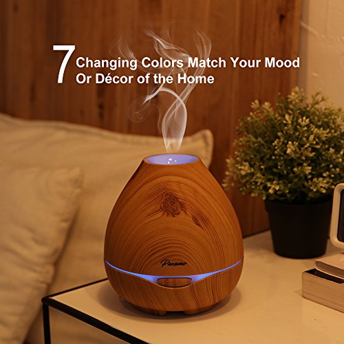 Paxamo Duftdiffusor Ultraschall Luftbefeuchter Holzmuster Bunte LED Zuhause Büro Yoga Schlafzimmer 300ml (Light wood) - 4