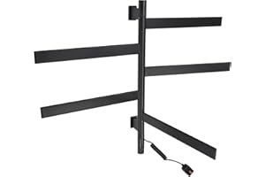 JAYEUW Electric Towel Warmer 180° Rotating Towel Radiator Intelligent LED Touchscreen Towel Heater Rotating Towel Rail Towel Dryer Bathroom Wall Mounted Towel Warmer (Black)