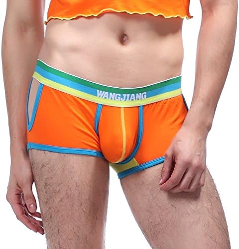Alliance Station New Arrival Sexy Men's Breathable Cotton Underwear boxer opened Both side and back side 5 colors 4 Size S~XL (XL, Orange)