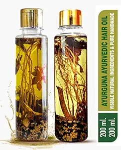 Ayurguna Ayurvedic Hair Oil 2 Bottles - Pure Natural Visible Herbs in Every Bottle - Handmade Hair Oil (Each 200ml)