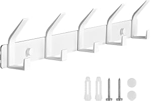 DIYJEP Coat Hooks Wall Mounted, White Wall Hooks for Hanging with 10 Hooks, Wall-Mounted Coat Rack Self-Adhesive Coat Hook, Modern Coat Hangers Wall Hanger for Door Bedroom Bathroom Kitchen, 37cm