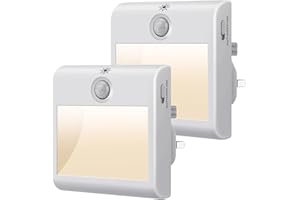 DETAKE Night Light Plug in Wall, [2 Pack] LED Motion Sensor Night Light with Light Sensor, Brightness Adjustable 3500K Warm White Night Lights Smart AUTO/ON/OFF Lighting for Bedroom, Stairs, Hallway, Kitchen
