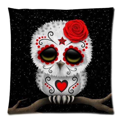 B Lyster shop Cotton Linen Decorative Throw Pillow Case Cushion Cover Cute Red Day of the Dead Sugar Skull Owl Stars pillow cases 18 x 18