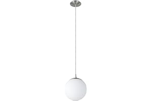Eglo Lampada a sospensione Rondo, lampada a sospensione, lampada a sospensione in acciaio, nichel opaco, vetro opalino bianco opaco, attacco E27, Ø 20 cm